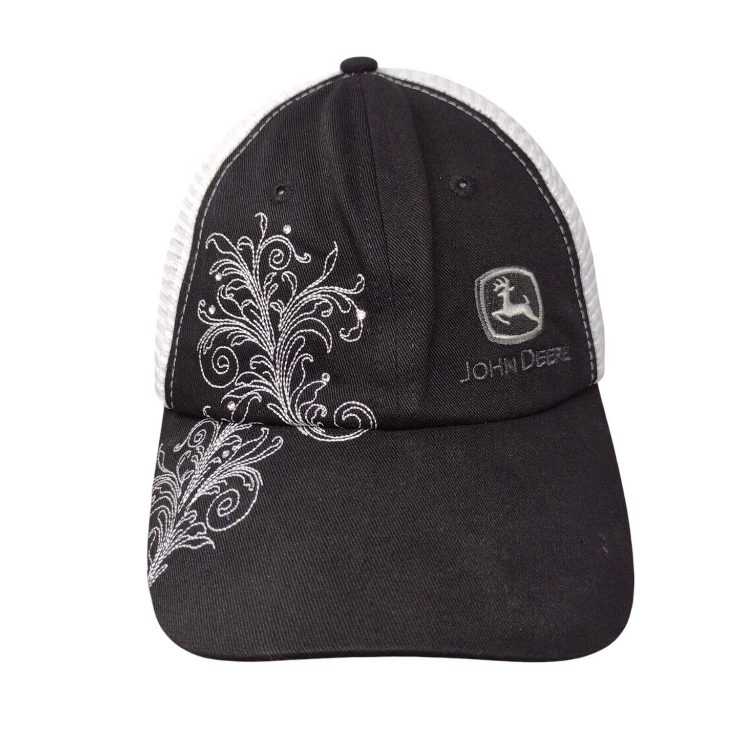 John Deere Strapback Hat Black OSFA Adjustable Embroidered Mesh Back 6 Panel