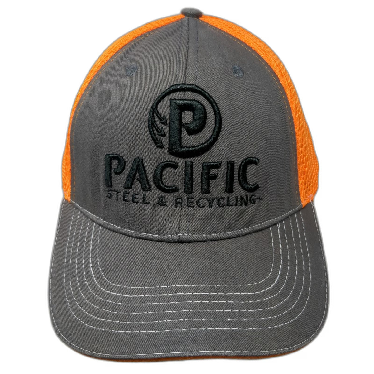 360 Apparel Baseball Cap Gray Orange One Size Mesh Pacific Steel Recycling hat