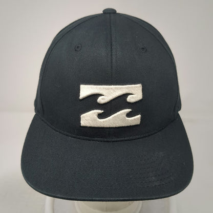 Billabong Snapback Black One Size Flat Brim Hat Embroidered Wave Logo Cotton