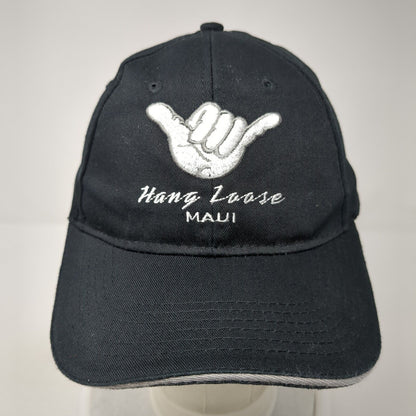 Hang Loose Maui Strapback Hat Black One Size Adjustable Embroidered Surfware