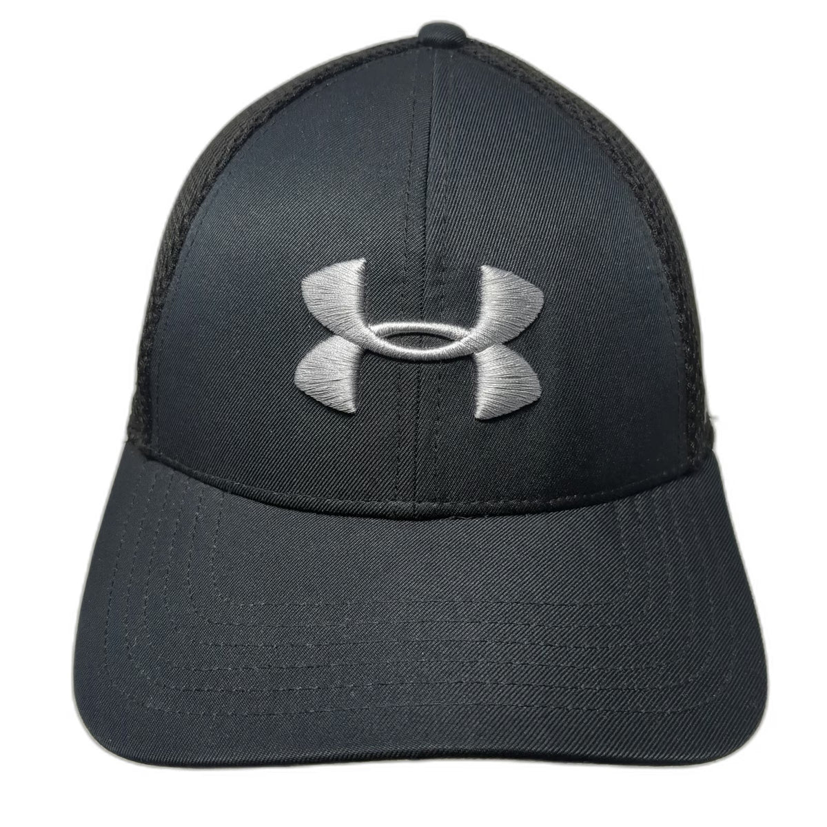 Under Armour Baseball Cap Black L Mesh Back Stretch Fit UA Golf Logo Curved Hat
