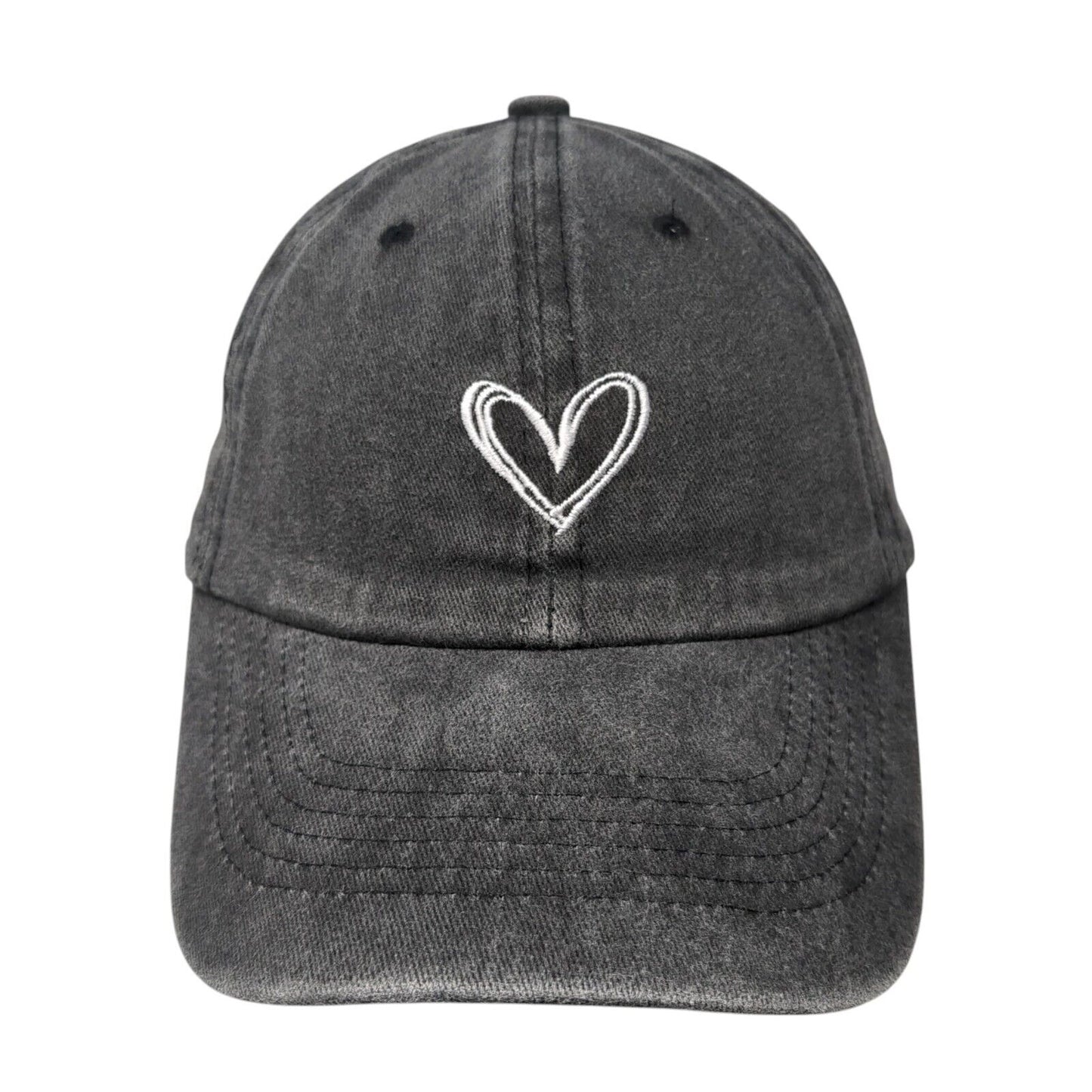 Heart Slideback Hat Gray One Size Adjustable Embroidered 6 Panel Solid