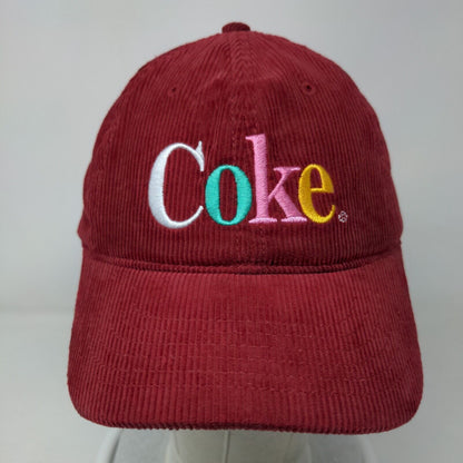 Coke Slideback Hat Red OSFM Adjustable Embroidered Corduroy 6 Panel Cotton