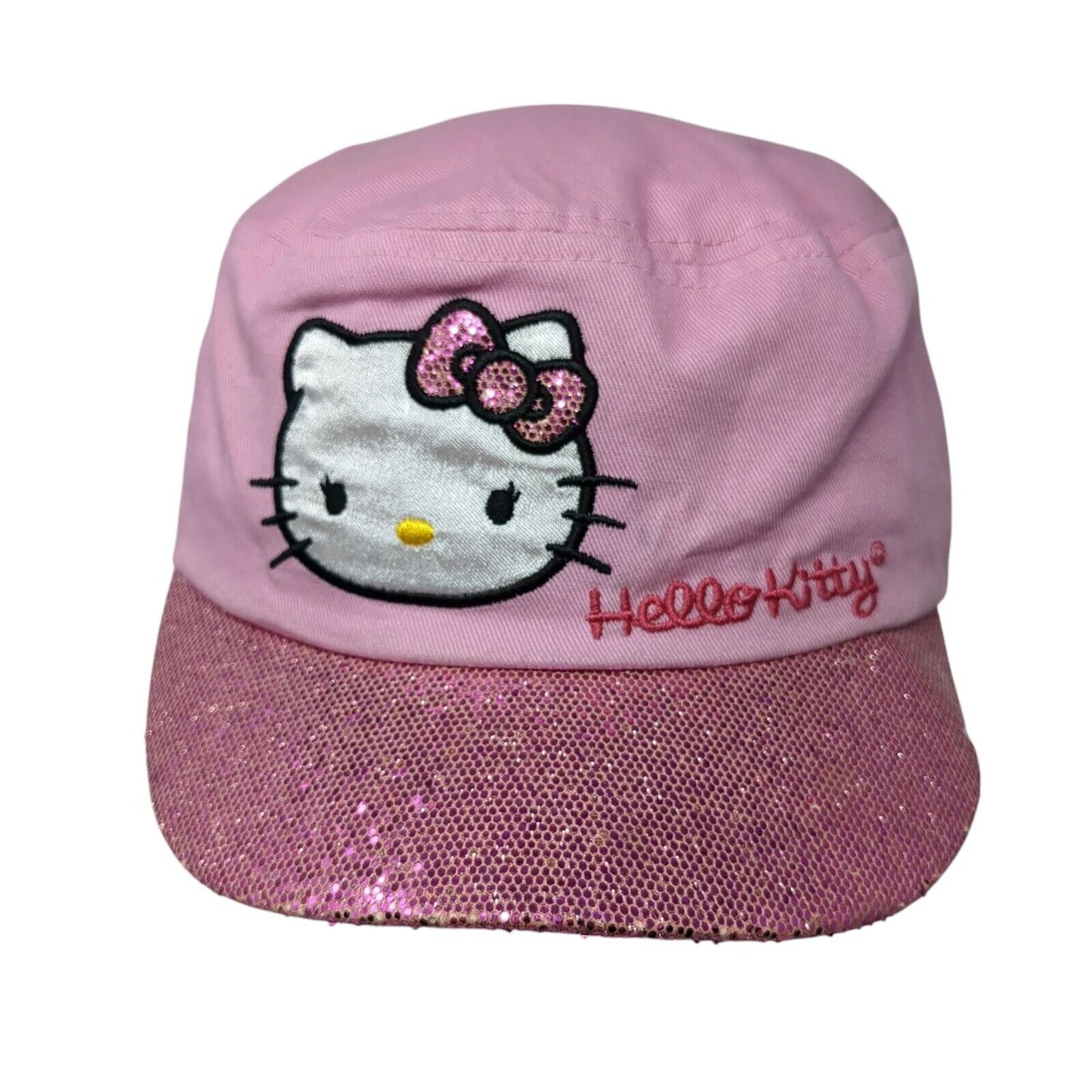 Hello Kitty Fitted Cadet Army Cap Hat Pink Small Embroidered Sparkly
