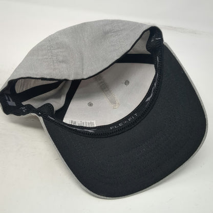 Fox 5 Panel Gray M Hat Blue Raised Logo Flexfit Fitted Curved Brim