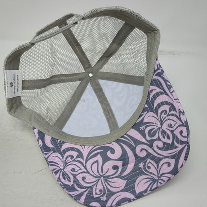 Happy Wahine Trucker Hat Purple Gray One Size Floral Hibiscus Pattern Snapback