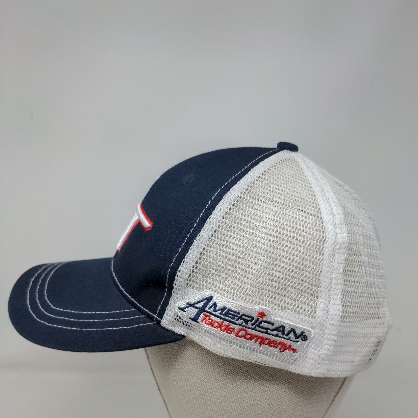 AT Strapback Trucker Hat Blue One Size Embroidered Mesh Back American Tackle Co.