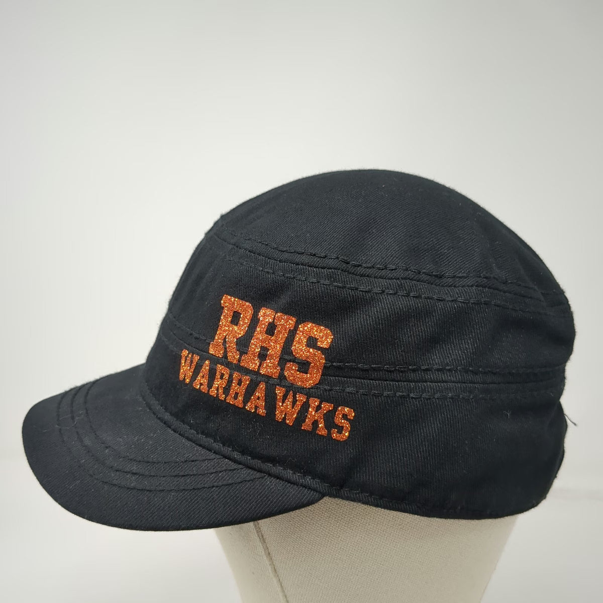 Army Cap Black Orange One Size RHS Warhawks Glitter Side Pocket Strapback Hat