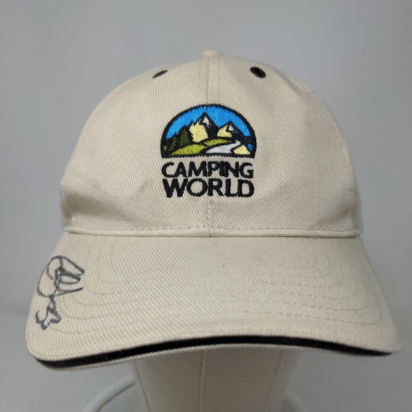 Camping World Men's Slideback Hat Tan Embroidered Logo 100% Cotton Adjustable