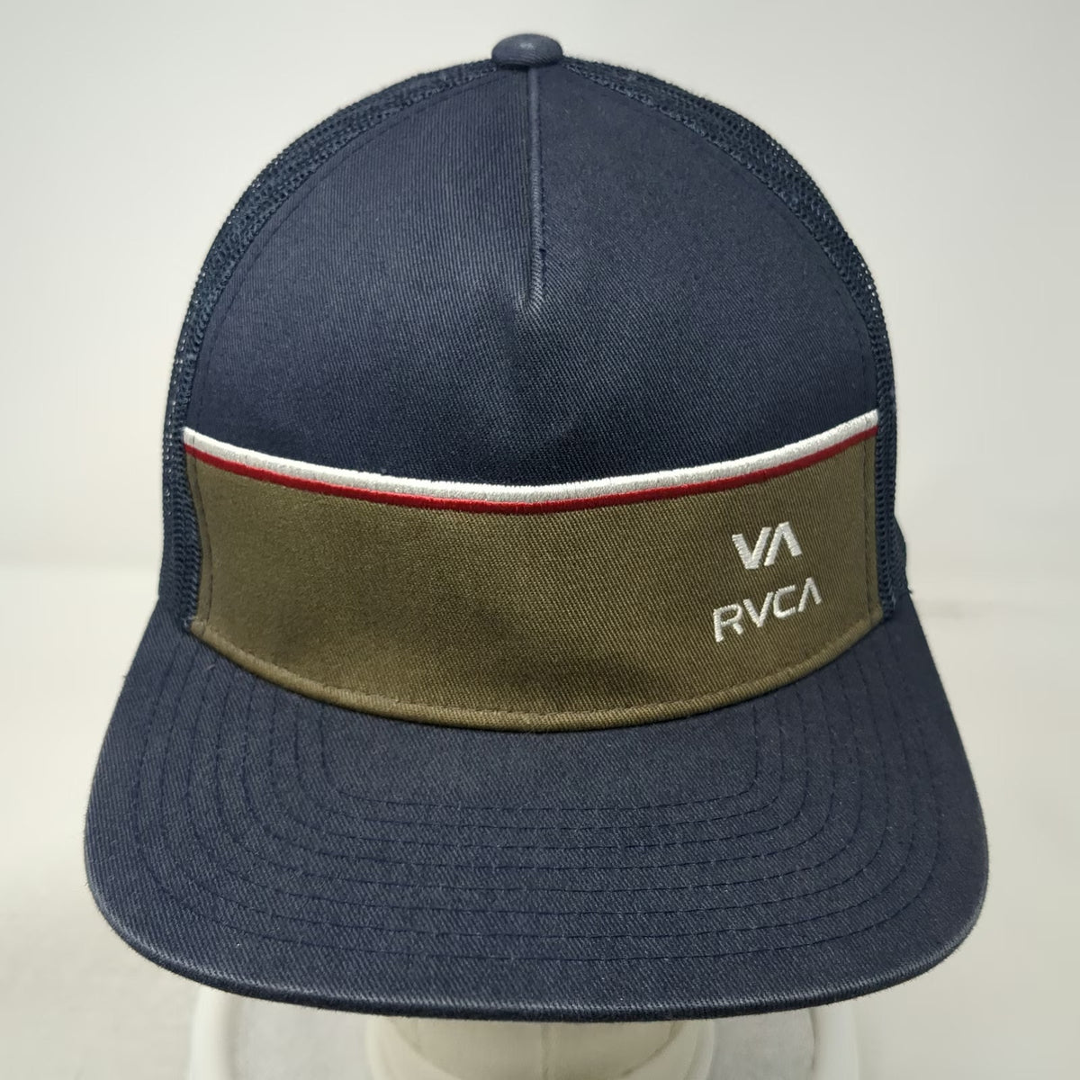 RVCA Trucker Hat Blue One Size Striped Mesh Back Snapback Flat Brim VA Logo Hat