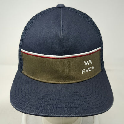 RVCA Trucker Hat Blue One Size Striped Mesh Back Snapback Flat Brim VA Logo Hat