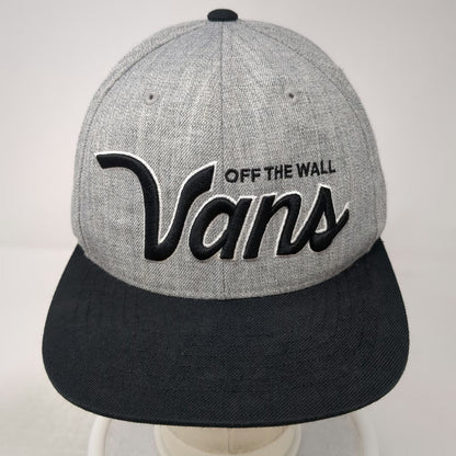 Vans Snapback Gray Black White One Size Flat Bill Off The Wall Script Logo Hat