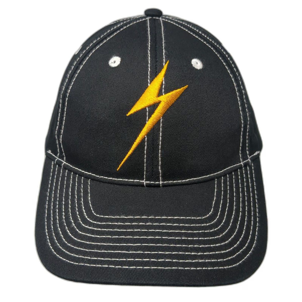 Baseball Cap Black Yellow Green OSFM Lightning Bolt Platt Contrast Stitch Hat