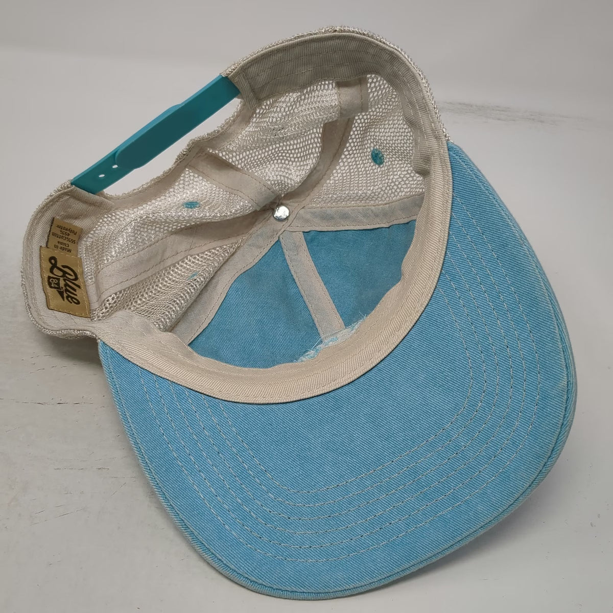 Blue 84 Trucker Hat Beige One Size Key West Palm Tree Patch Mesh Back Snapback
