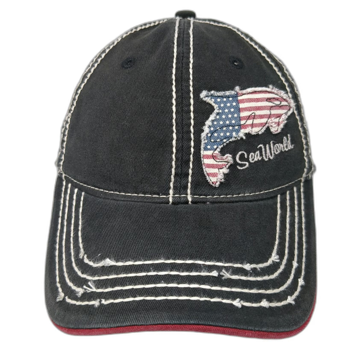SeaWorld Baseball Cap Black One Size American Flag Orca Contrast Stitch Hat