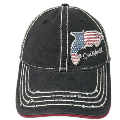 SeaWorld Baseball Cap Black One Size American Flag Orca Contrast Stitch Hat
