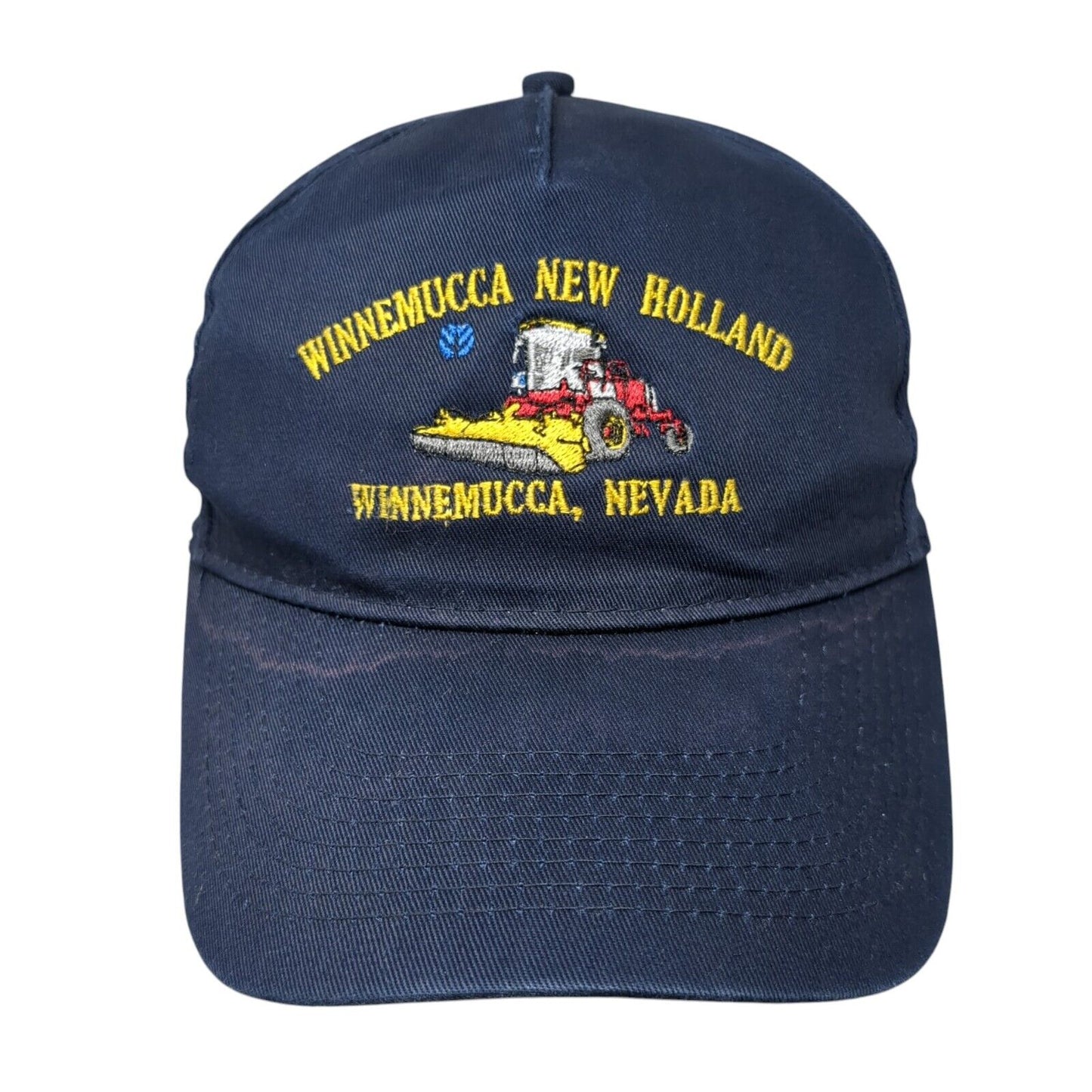 Winnemucca New Holland Strapback Hat Blue One Size Embroidered Otto