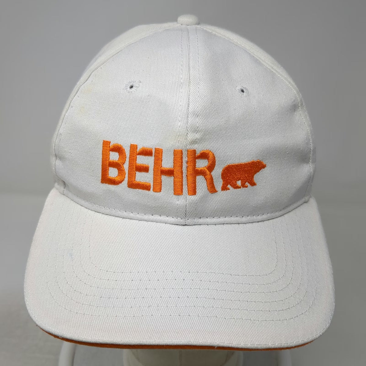 Behr Baseball Cap White One Size Orange Logo Strapback Hat Paint Company Bear