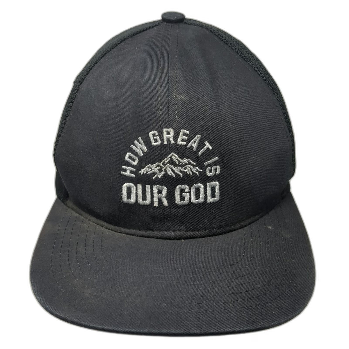 GOEX Trucker Hat Black OSFM How Great Is Our God Mountain Embroidered Snapback