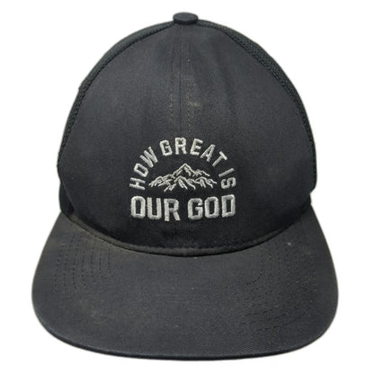GOEX Trucker Hat Black OSFM How Great Is Our God Mountain Embroidered Snapback