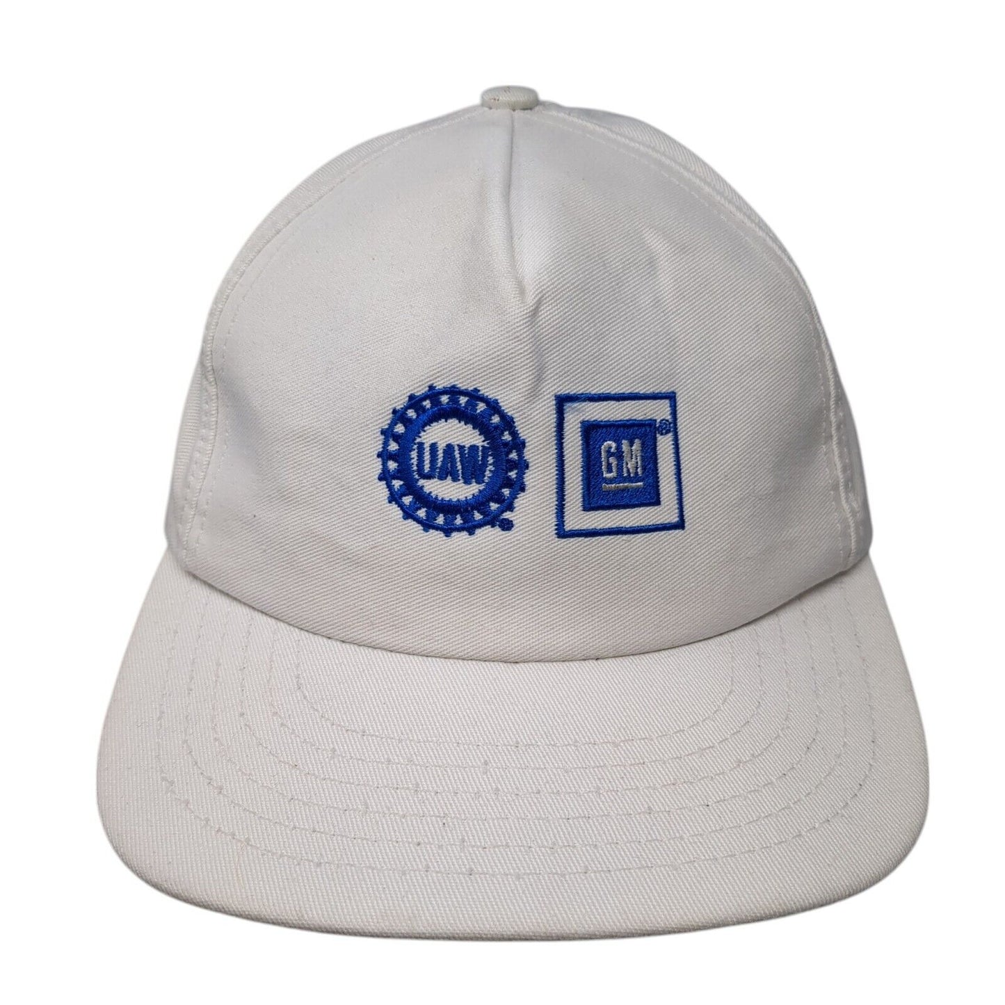 UAW GM Snapback Hat White One Size Adjustable Embroidered Solid Outdoor