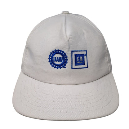 UAW GM Snapback Hat White One Size Adjustable Embroidered Solid Outdoor