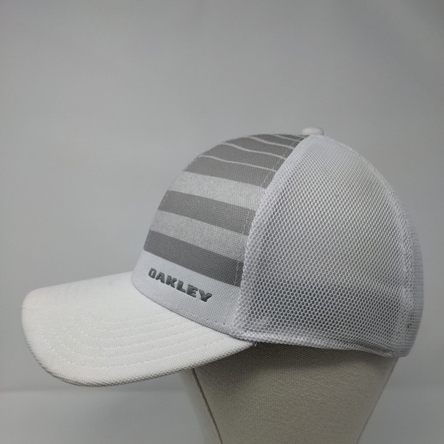 Oakley Silicon Bark Fitted Trucker Hat White S/M Striped Mesh Back