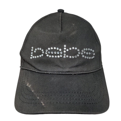 bebe Strapback Hat Black OSFM Adjustable Rhinestone Embellished Cotton