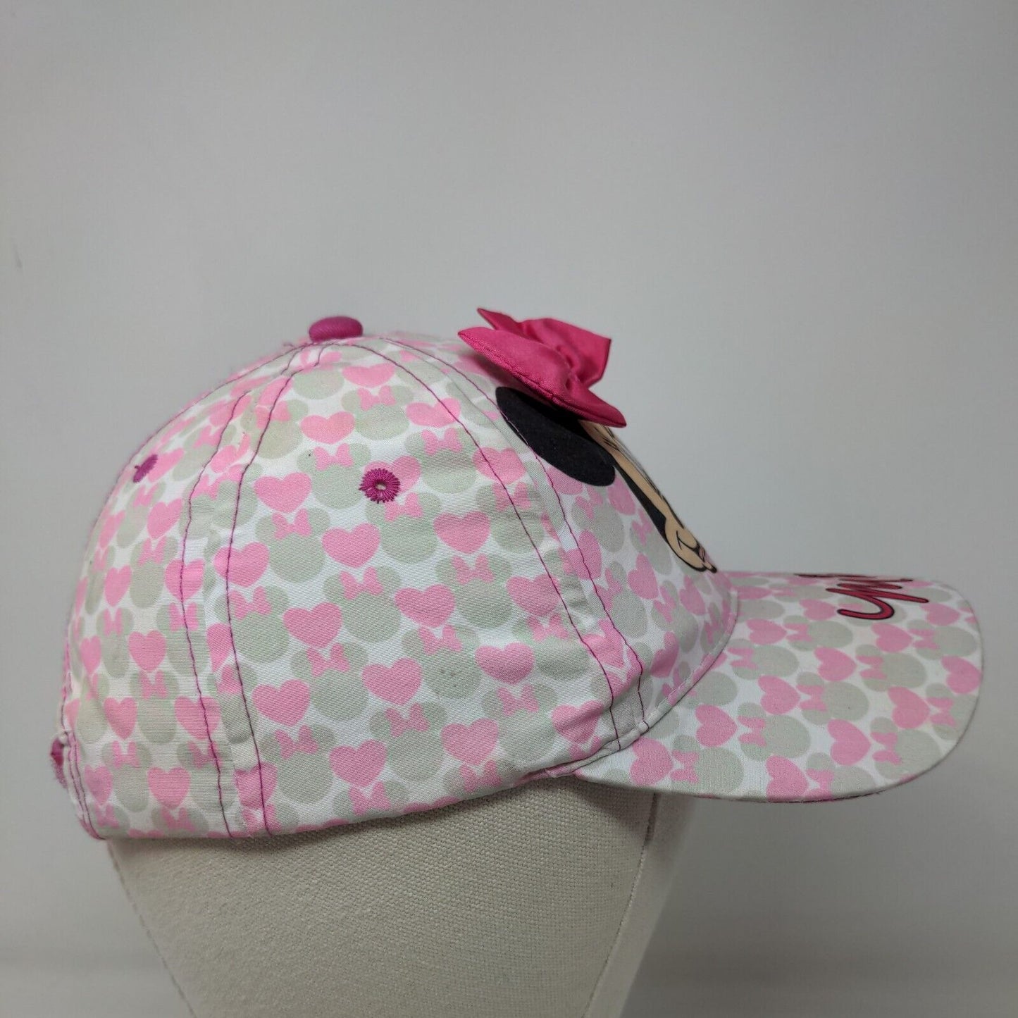 Disney Junior Toddler Girl's Minnie Mouse Strapback Hat Pink Gray Hearts Bow