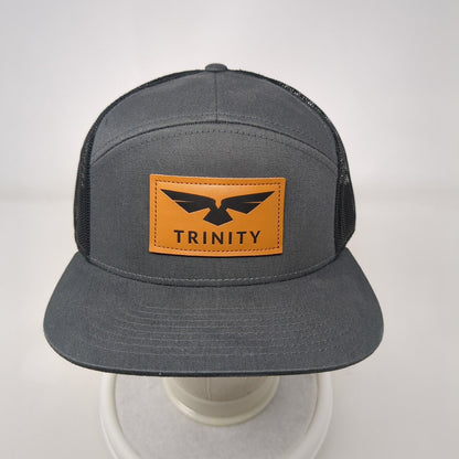 Trinity Snapback Trucker Hat Gray OSFA Mesh Back Leather Patch Richardson