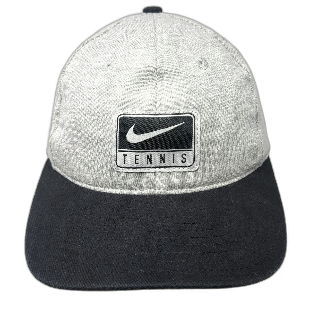Nike Snapback Hat Gray Black OS Tennis Swoosh Cotton Patch Logo Brim Vintage