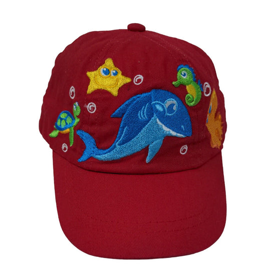 Kid Tees Baby Hat Red Stretchy Embroidered Sea Ocean Creatures Dolphin