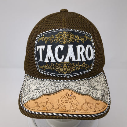 Tacaro Strapback Hat Brown One Size Adjustable Leather Patch Horse Breathable