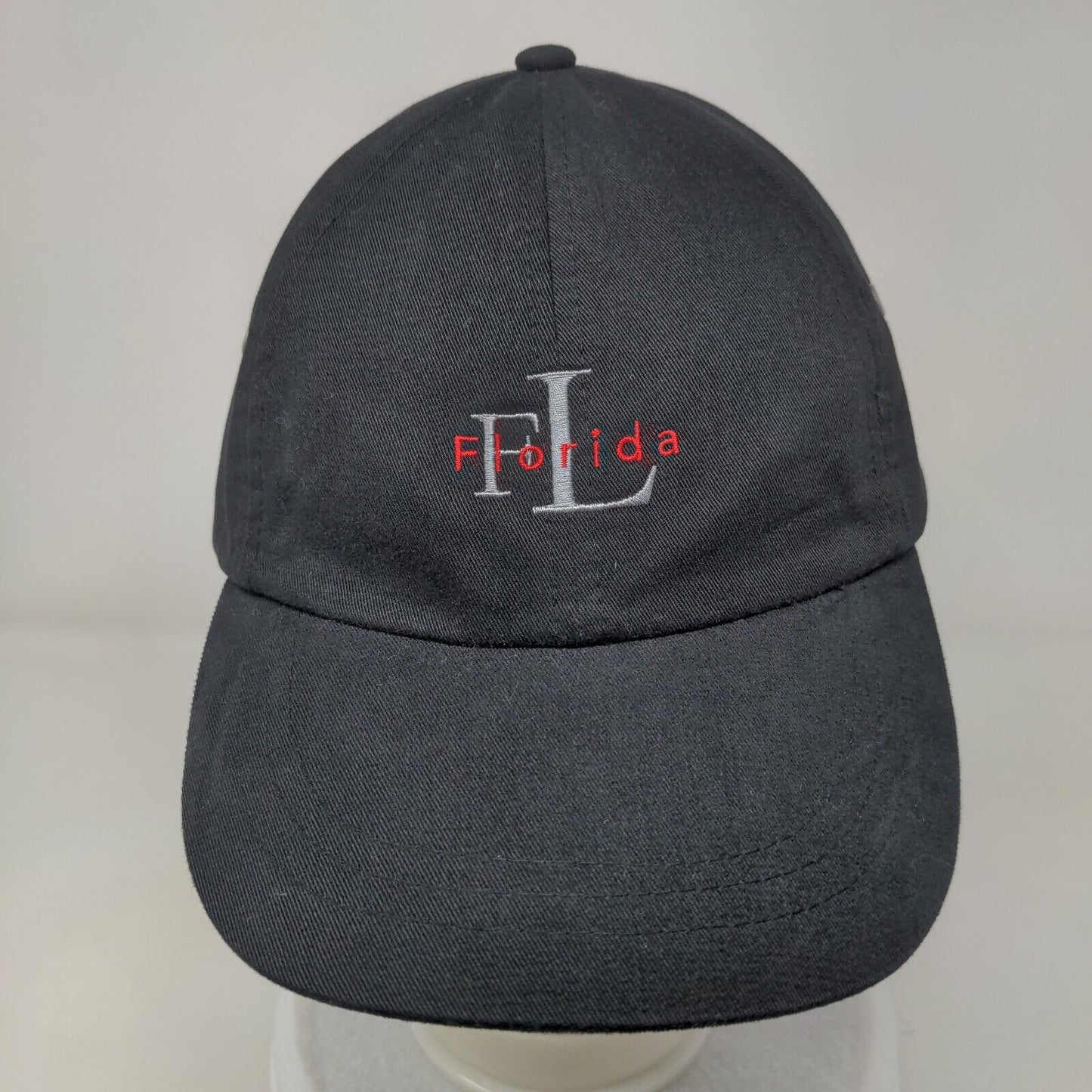 FL Florida Slideback Hat Black OSFA Adjustable Embroidered Vented Holes 6 Panel