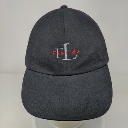 FL Florida Slideback Hat Black OSFA Adjustable Embroidered Vented Holes 6 Panel