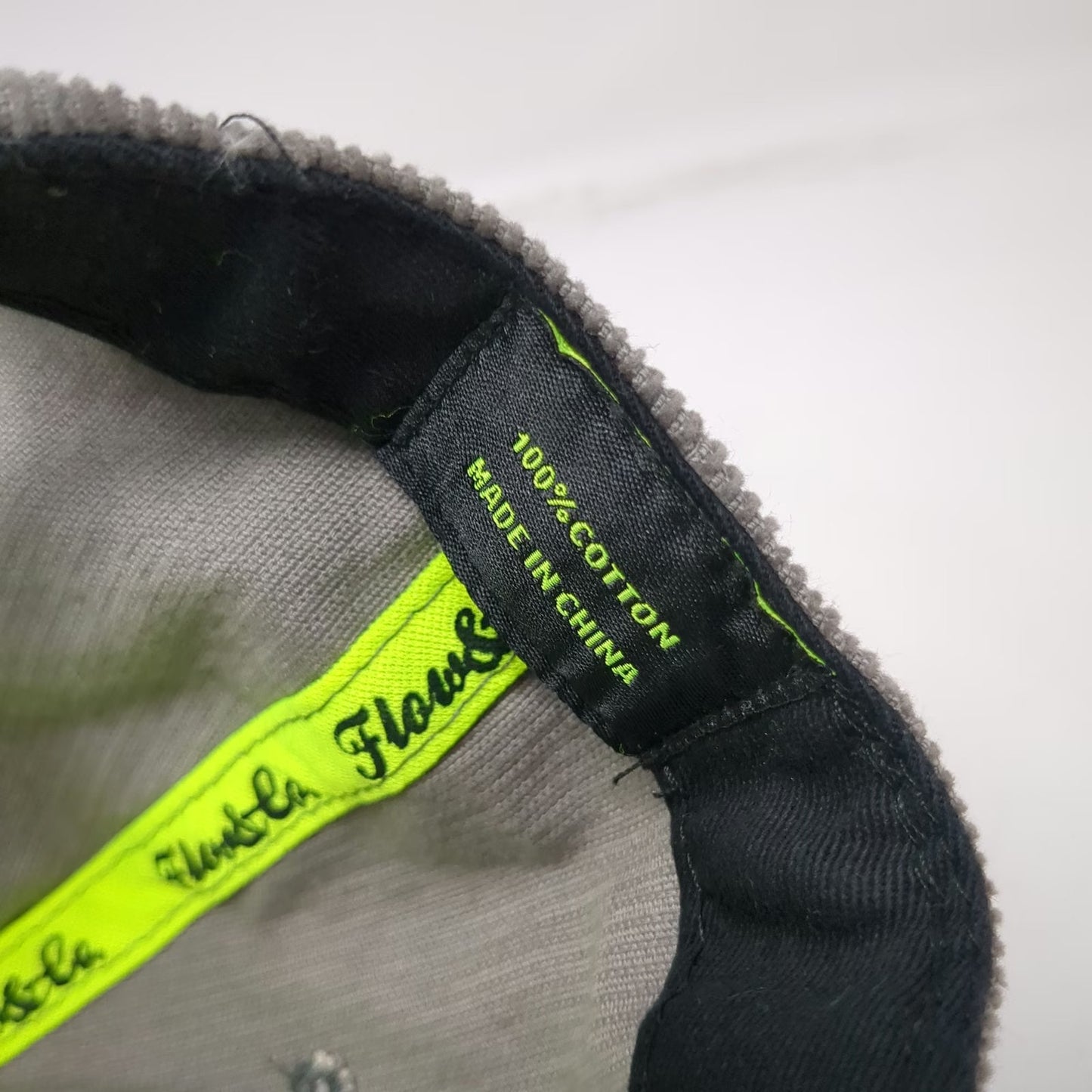 Flow & Co. Snapback Gray Black Green Hat OS Corduroy Rage 3D Puff Flat Brim