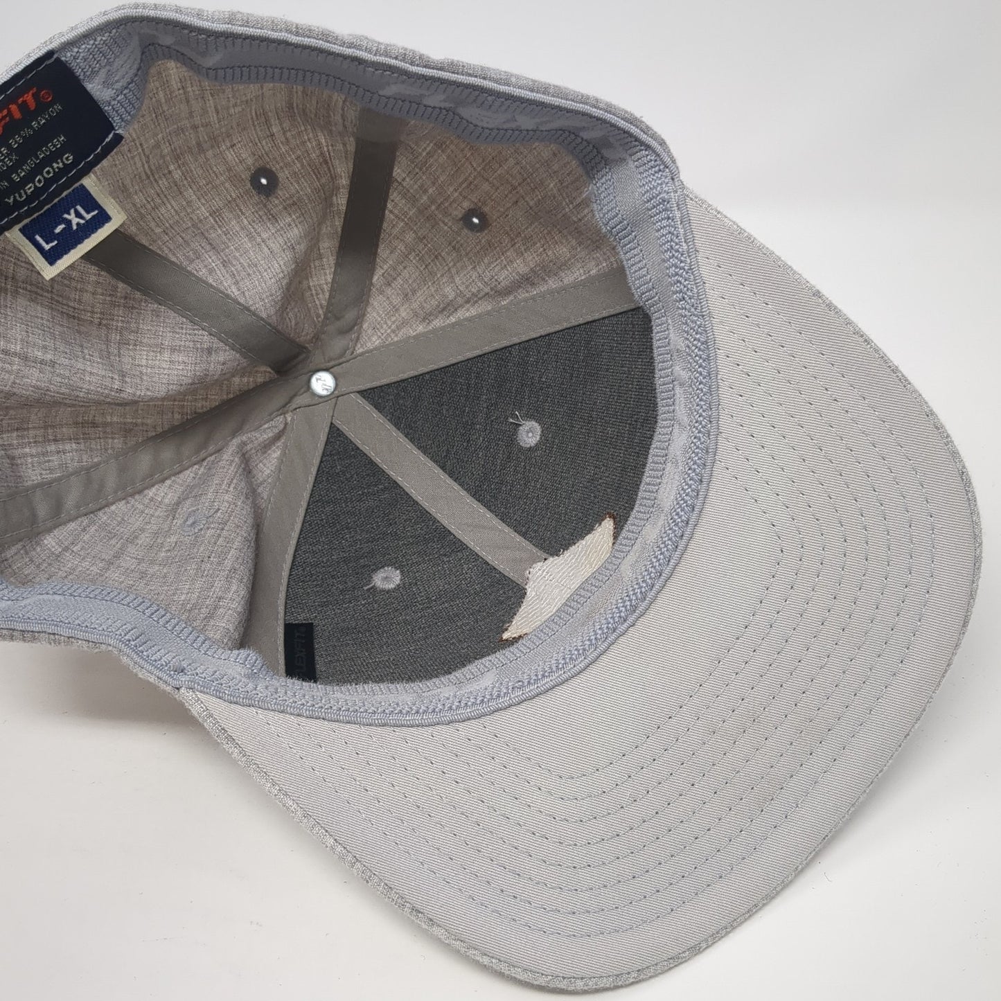 Leather Patch Fitted Hat Gray XL Vent Holes Flexfit Stretch Yupoong