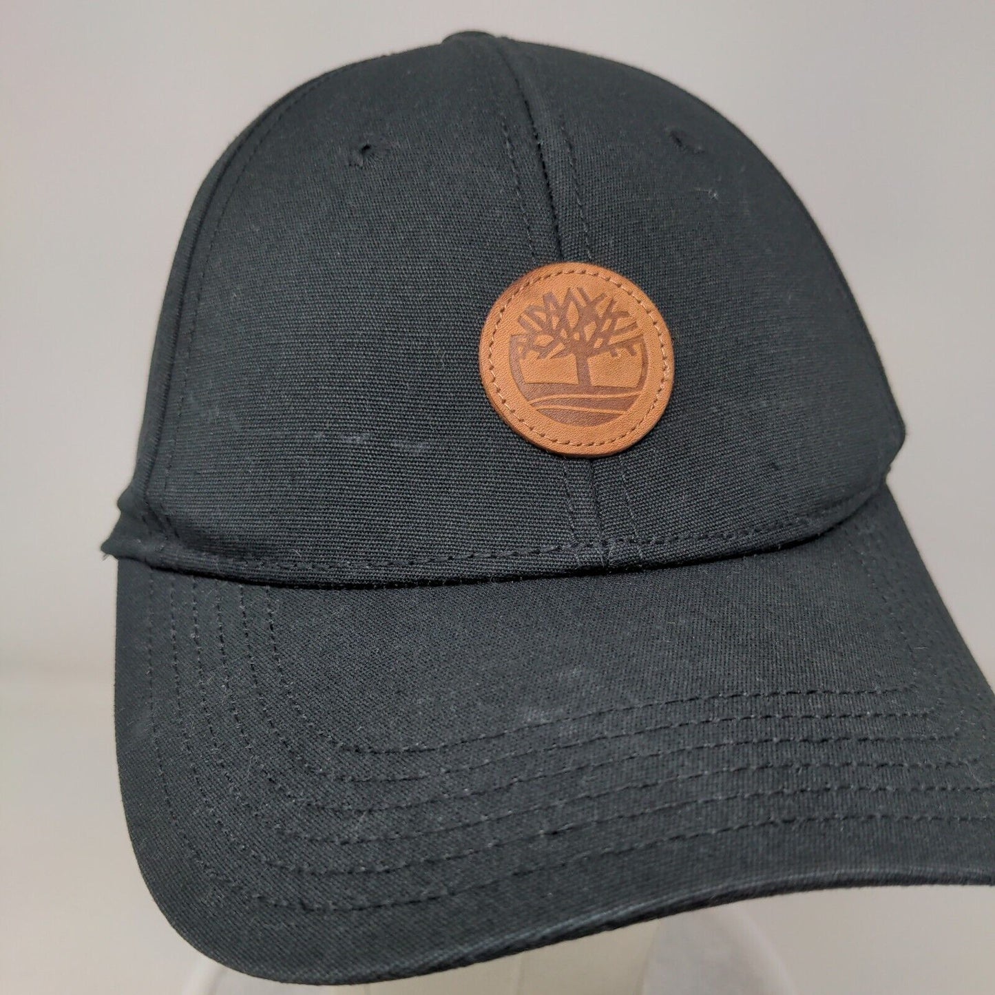 Timberland Leather Patch Strapback Hat Black One Size Adjustable Solid