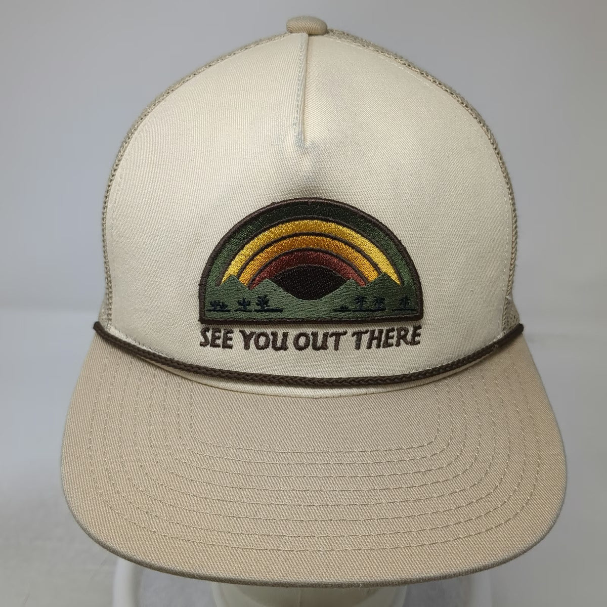 Katin Trucker Hat Beige One Size Mesh Snapback Rope Rainbow Graphic Patch