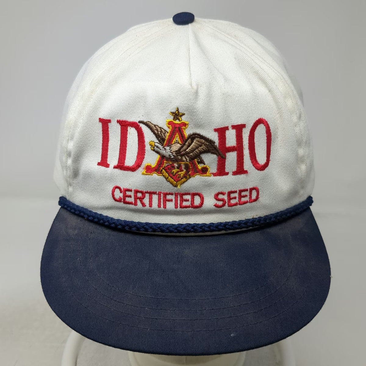 5 Panel White Idaho Certified Seed Anheuser Busch Eagle Rope Hat USA Vintage