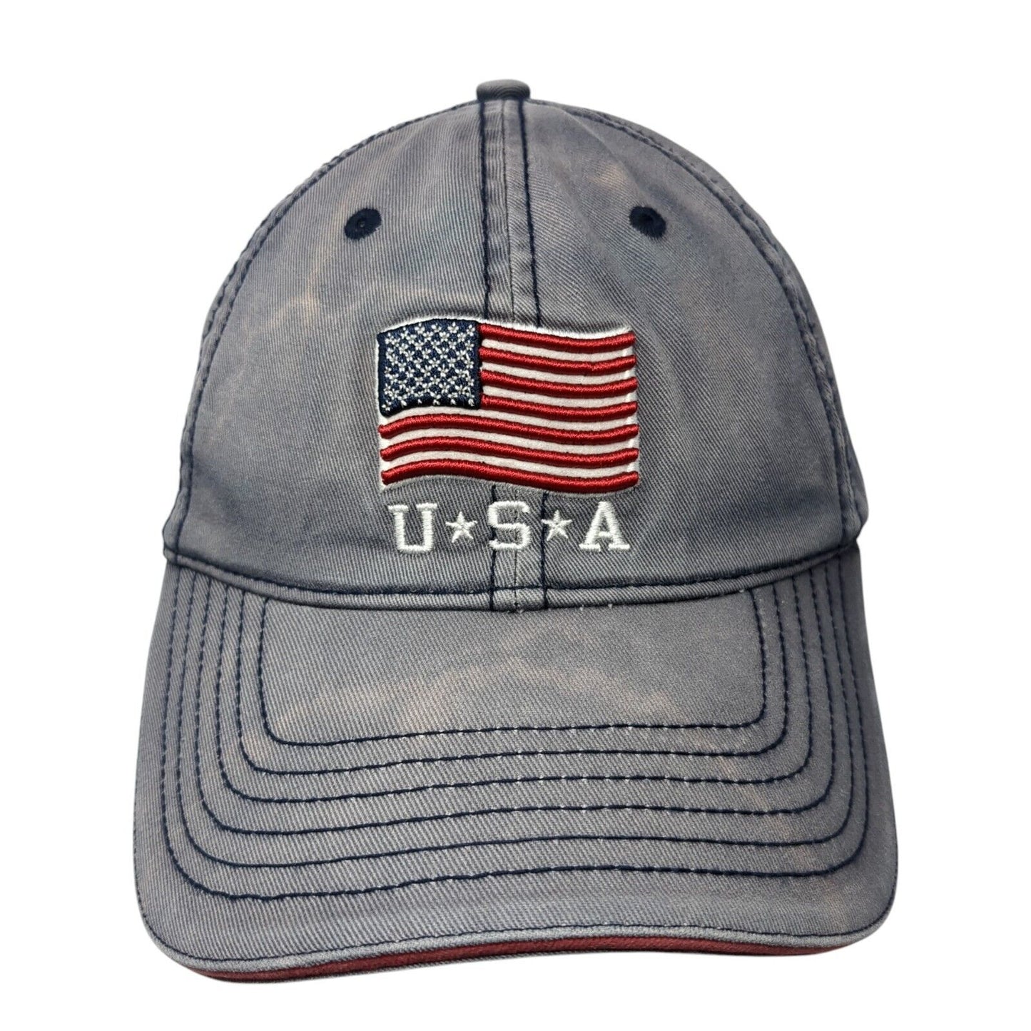 USA American Flag Strapback Hat Blue One Size Adjustable Vent Holes