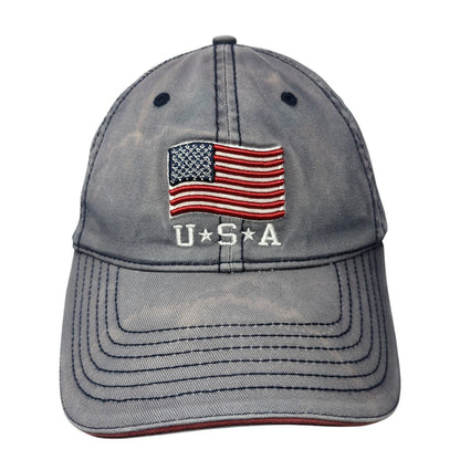 USA American Flag Strapback Hat Blue One Size Adjustable Vent Holes
