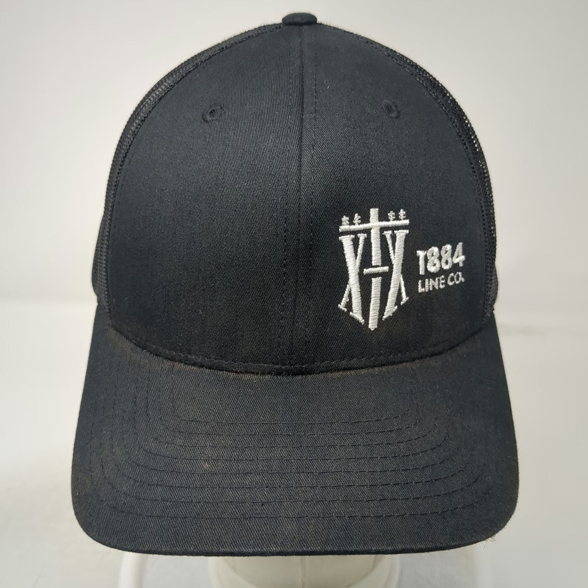 Richardson Trucker Hat Black OSFM 1884 Line Co Logo Mesh Back Snapback 112 hat
