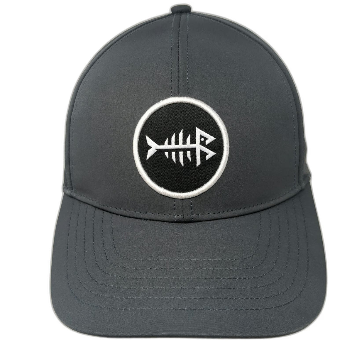 Bassdash Trucker Hat Gray OSFM Snapback Fishbone Logo Perforated Mesh Breathable