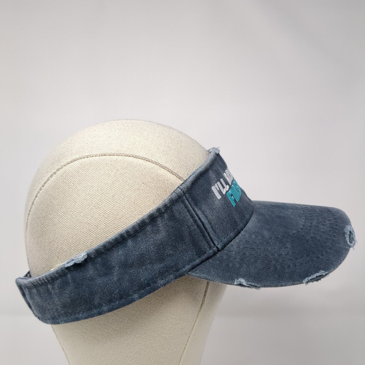 I'll Bring The Fireball Strapback Sun Visor Hat Blue One Size Distressed Adams