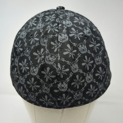 oneballjay Baseball Cap Black 7 1/8 All Over Skull Cross Print Fitted Hat