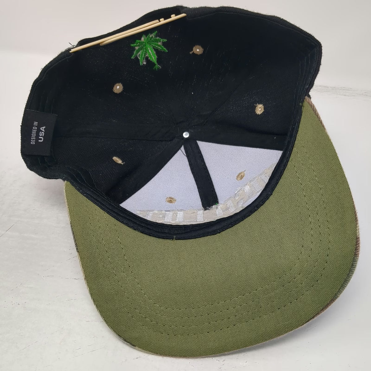 Snapback Black Green Camo Hat One Size High Life Marijuana Leaf 3D Embroidery