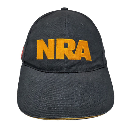 NRA Strapback Hat Black One Size Embroidered American Flag 6 Panel