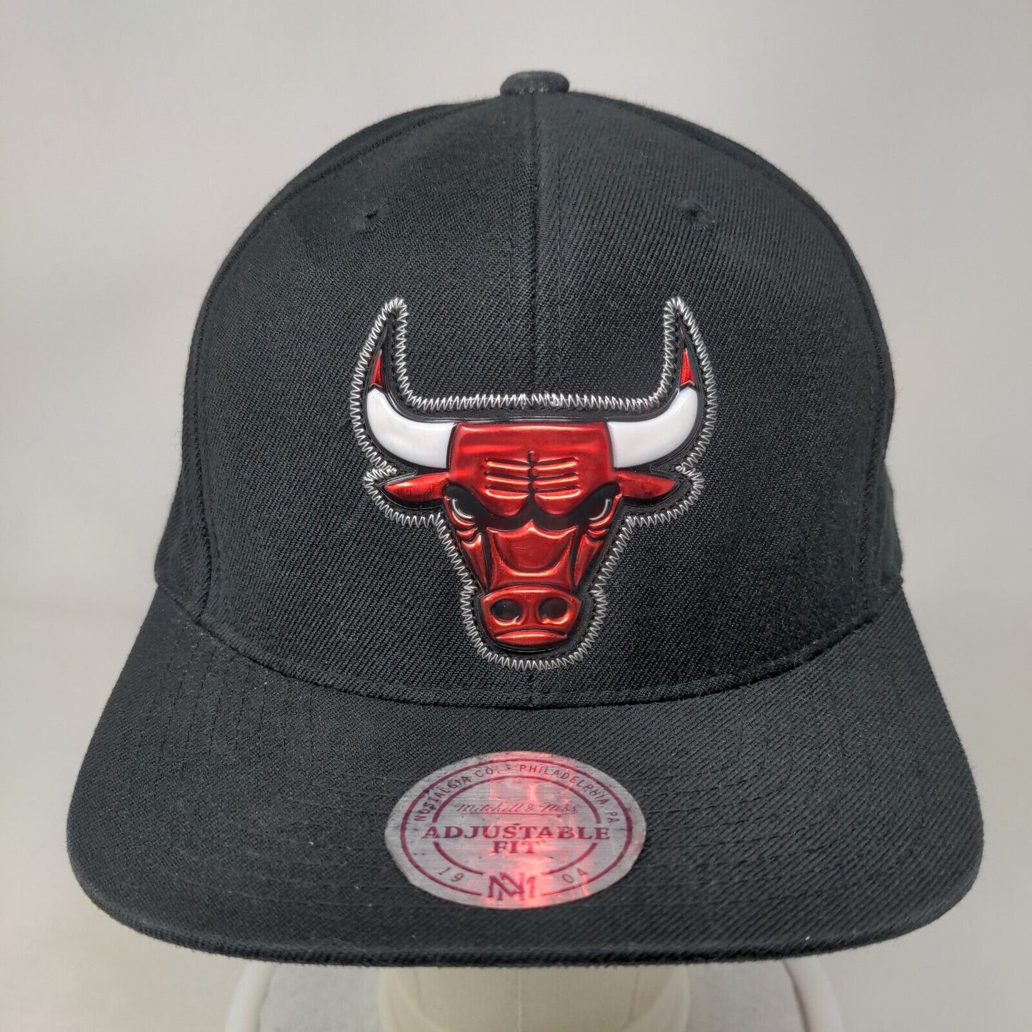 Chicago Bulls Snapback Hat Black 3D Logo Mitchell & Ness NBA Adjustable Fit