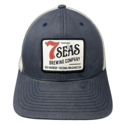 Yupoong Trucker Hat Blue White One Size Mesh Snapback 7 Seas Brewing Company